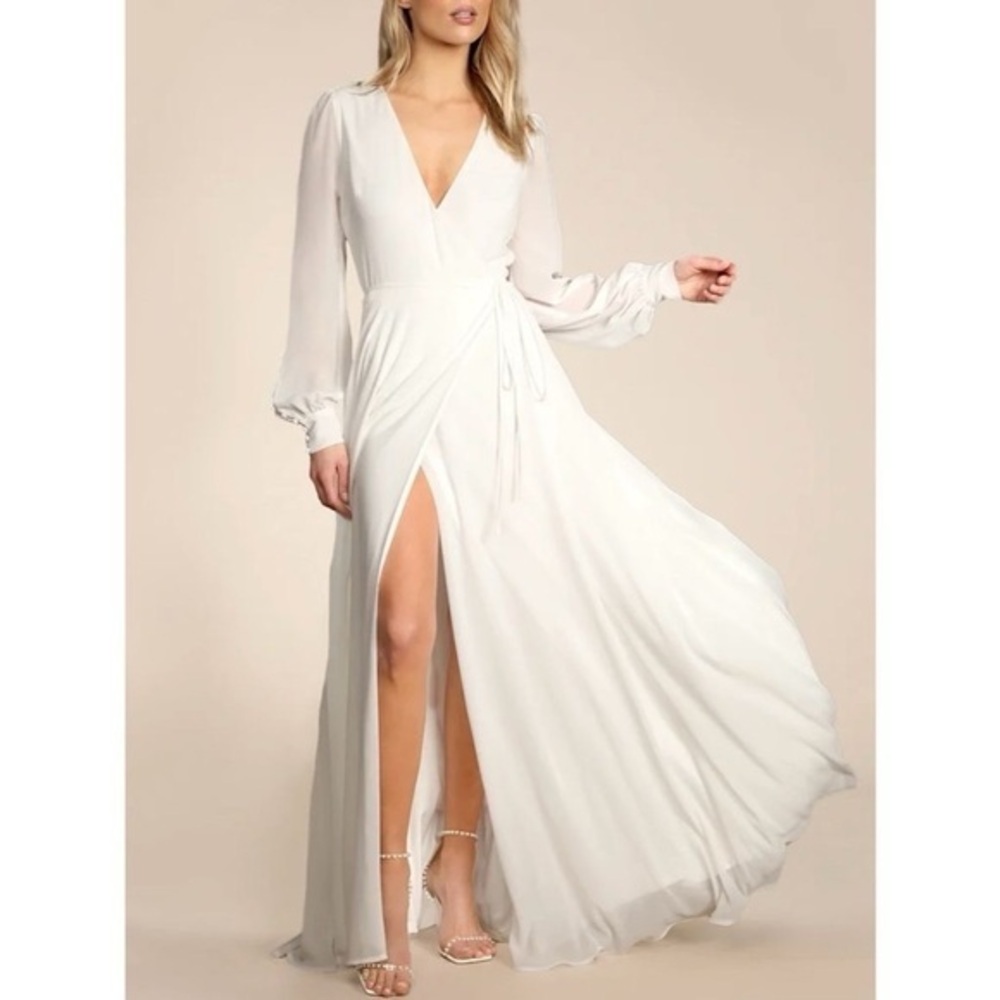 NWT Lulus Women's My Whole Heart White Long Sleeve Wrap Dress Size L Wedding‎
